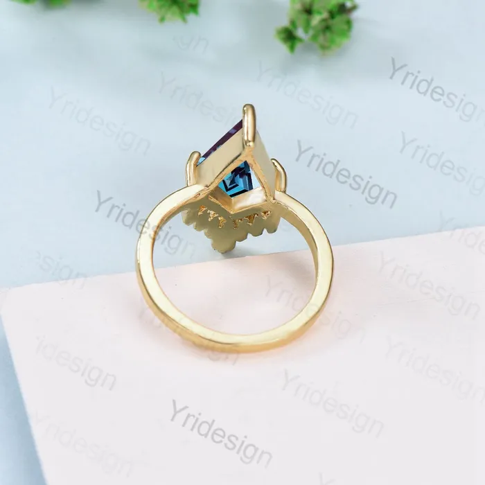 Vintage alexandrite engagement ring kite cut Unique cluster baguette moissanite wedding ring for women June birthstone ring Anniversary gift PENFINE Rings Vintage alexandrite engagement ring kite cut Unique cluster baguette moissanite wedding ring for women June birthstone ring Anniversary gift PENFINE Rings
