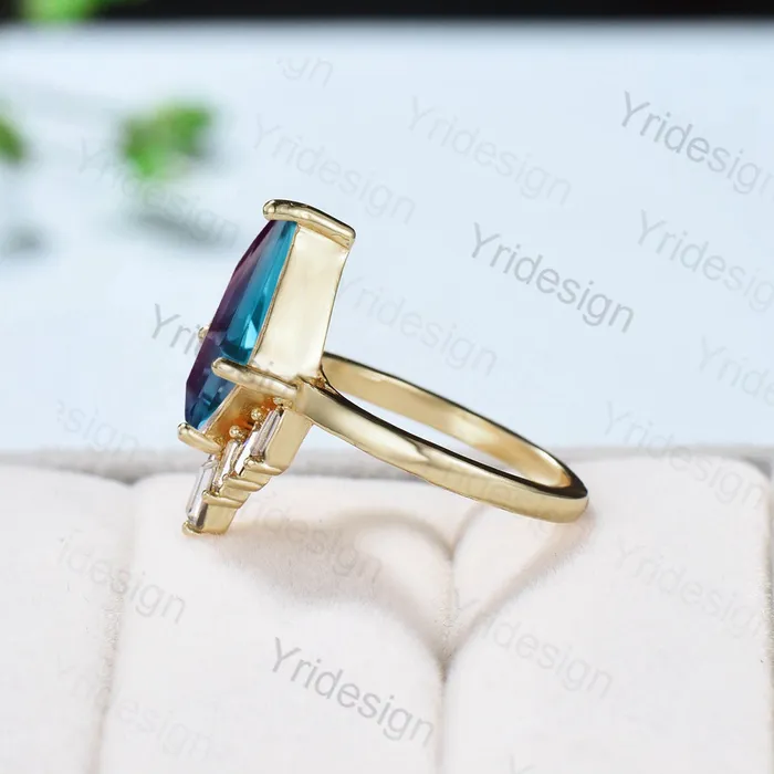 Vintage alexandrite engagement ring kite cut Unique cluster baguette moissanite wedding ring for women June birthstone ring Anniversary gift PENFINE Rings Vintage alexandrite engagement ring kite cut Unique cluster baguette moissanite wedding ring for women June birthstone ring Anniversary gift PENFINE Rings