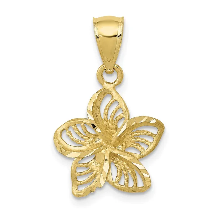 WB Choice Jewelry Charm Necklaces 10k Polished and DC Beaded Plumeria Flower CharmWBC10C4825 WB Choice Jewelry Charm Necklaces 10k Polished and DC Beaded Plumeria Flower CharmWBC10C4825
