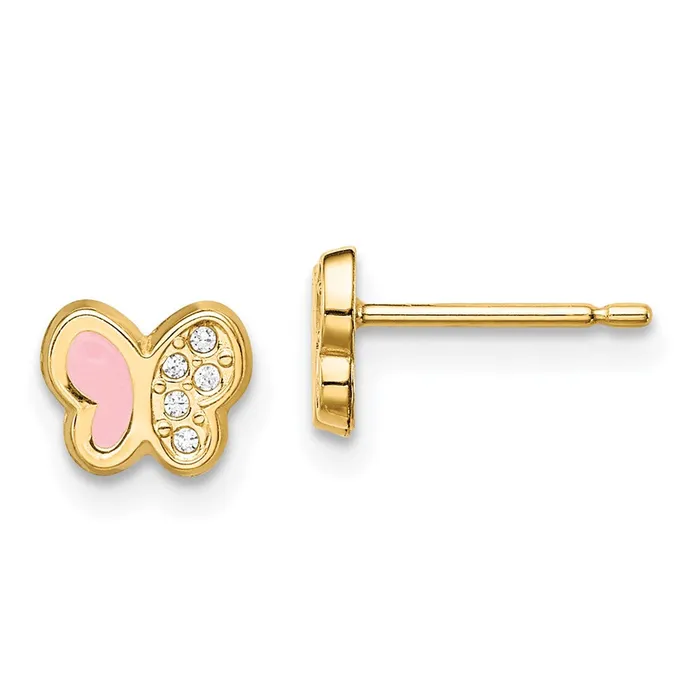 WB Choice Jewelry Earrings 14k Madi K CZ Pink Enamel Butterfly Post EarringsWBCGK1035 WB Choice Jewelry Earrings 14k Madi K CZ Pink Enamel Butterfly Post EarringsWBCGK1035