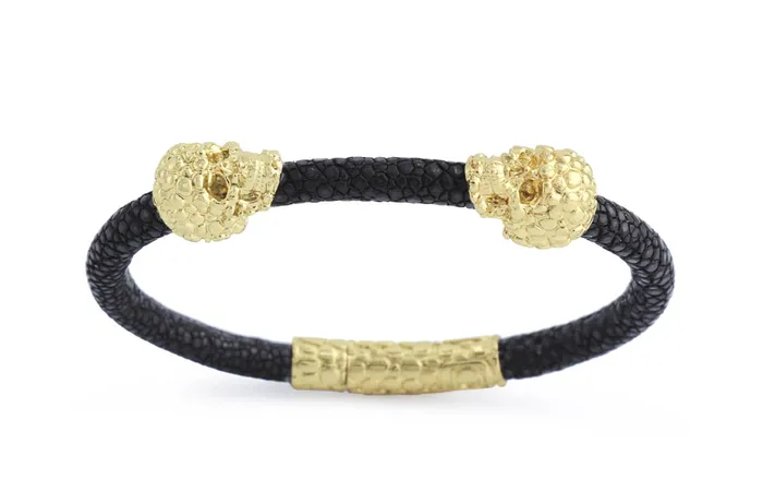 Albert Hern Bracelets Bracelet LivingSkull Men Stingray Leather Two Human Skulls Albert Hern Bracelets Bracelet LivingSkull Men Stingray Leather Two Human Skulls