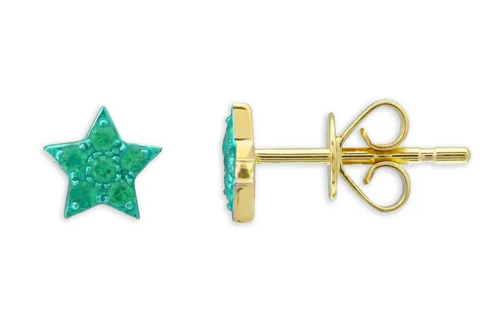 Albert Hern Earrings Earrings 14kt Gold Stars Gemstones Color Rhodium
