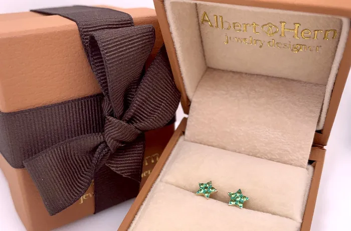Albert Hern Earrings Earrings 14kt Gold Stars Gemstones Color Rhodium