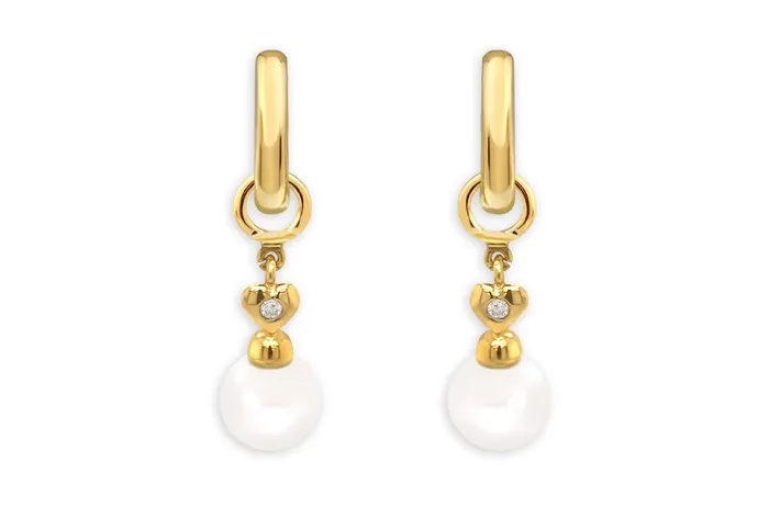 Albert Hern Earrings Earrings 18kt Gold Detachable Pearls Hearts with Diamonds Drop Albert Hern Earrings Earrings 18kt Gold Detachable Pearls Hearts with Diamonds Drop