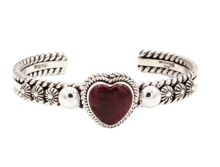 Artie Yellowhorse Purple Spiny Oyster Heart Cuff Bracelet Bracelets