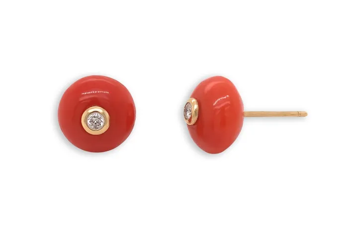 Earrings Earrings 18kt Gold Coral Studs with Diamonds Albert Hern