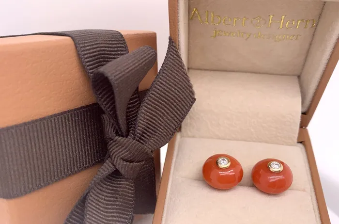 Earrings Earrings 18kt Gold Coral Studs with Diamonds Albert Hern