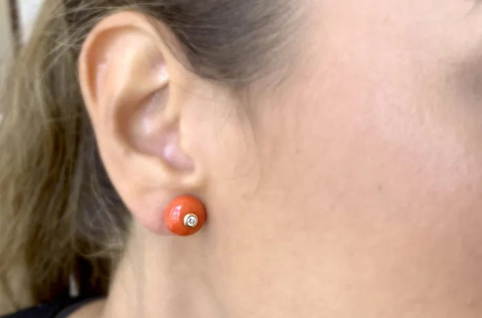 Earrings Earrings 18kt Gold Coral Studs with Diamonds Albert Hern