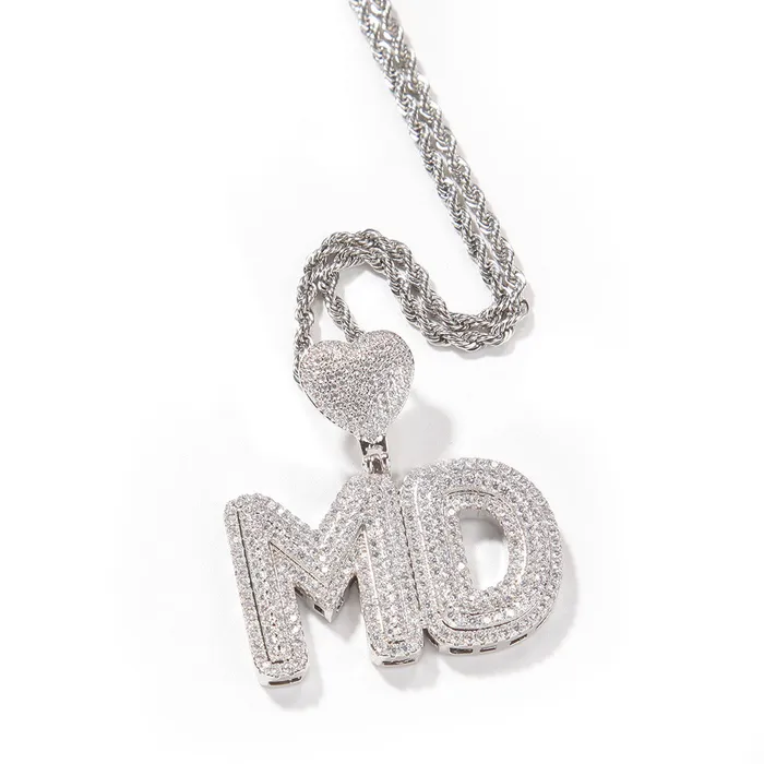 icezeusshop Necklaces Custom Heart Bail Letter Pendant