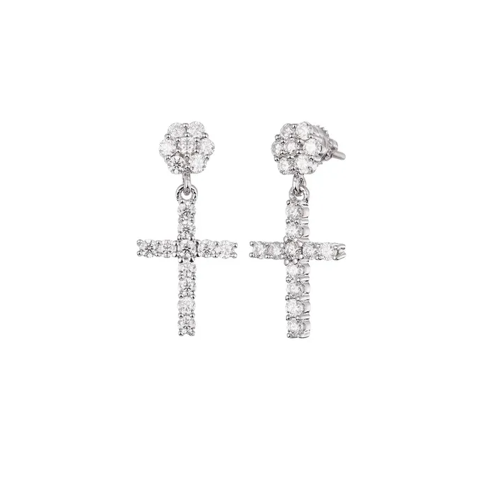 icezeusshop S925 Silver Moissanite Flower Cluster Stud Cross Earring Earrings