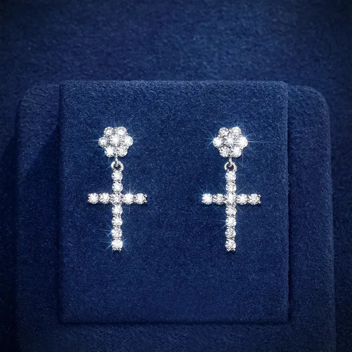 icezeusshop S925 Silver Moissanite Flower Cluster Stud Cross Earring Earrings