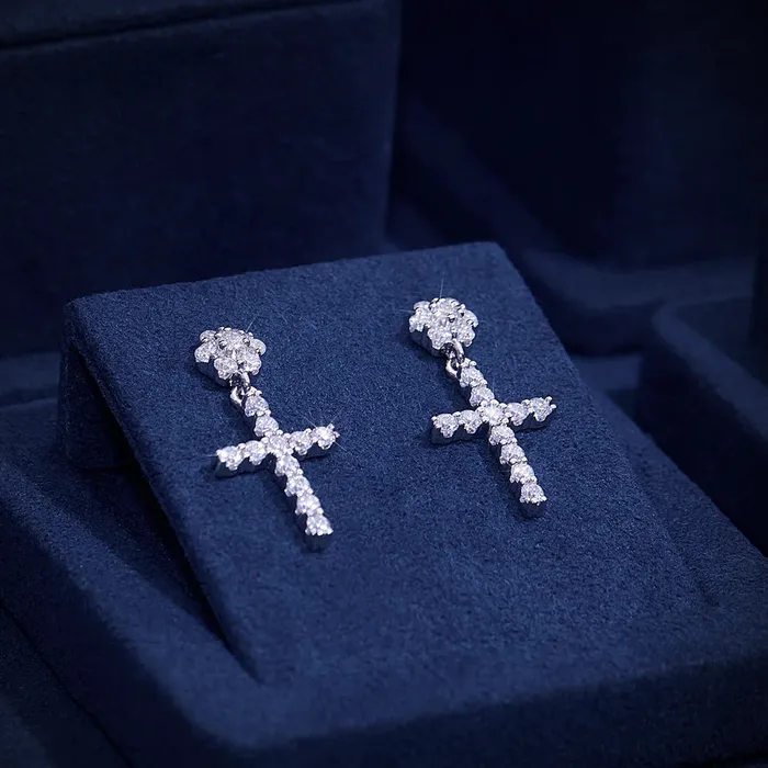 icezeusshop S925 Silver Moissanite Flower Cluster Stud Cross Earring Earrings