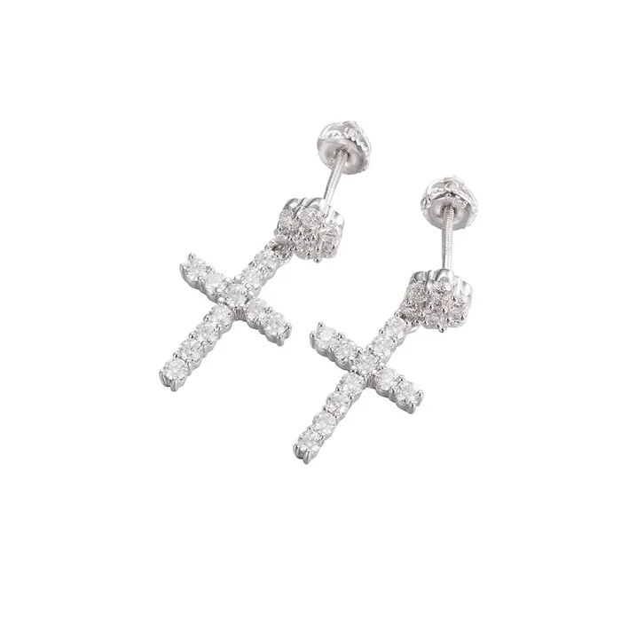 icezeusshop S925 Silver Moissanite Flower Cluster Stud Cross Earring Earrings