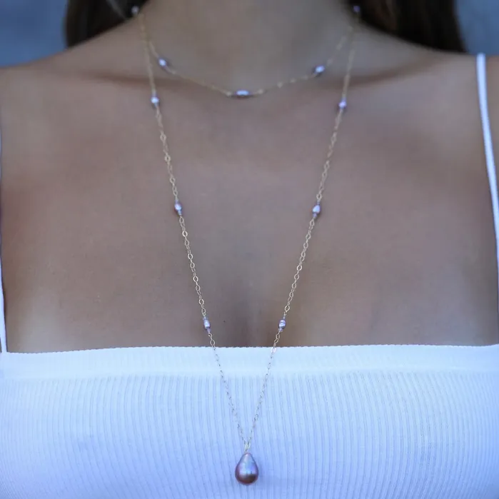 MishaHawaii Necklaces Namaste Pink Metallic Pearl Necklace MishaHawaii Necklaces Namaste Pink Metallic Pearl Necklace