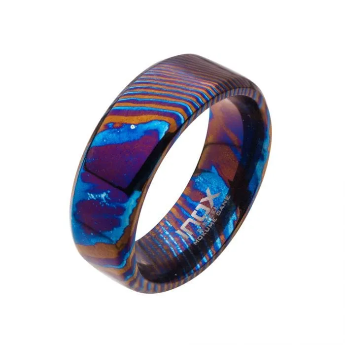 Mokume Gane Steel Iridescent Woodgrain Pattern Inlay Band Ring INOX JEWELRY Rings Mokume Gane Steel Iridescent Woodgrain Pattern Inlay Band Ring INOX JEWELRY Rings