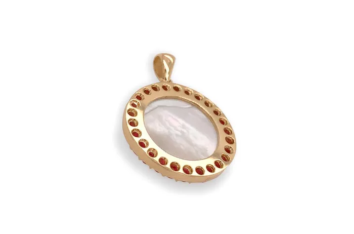 Necklaces Albert Hern Medal Mother of Pearl Miraculous Milagrosa 14kt Gold Gemstones