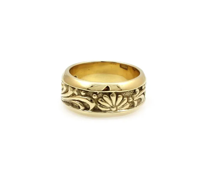 Ray Tracey Rings 14k Gold Carved Wide Band Ring