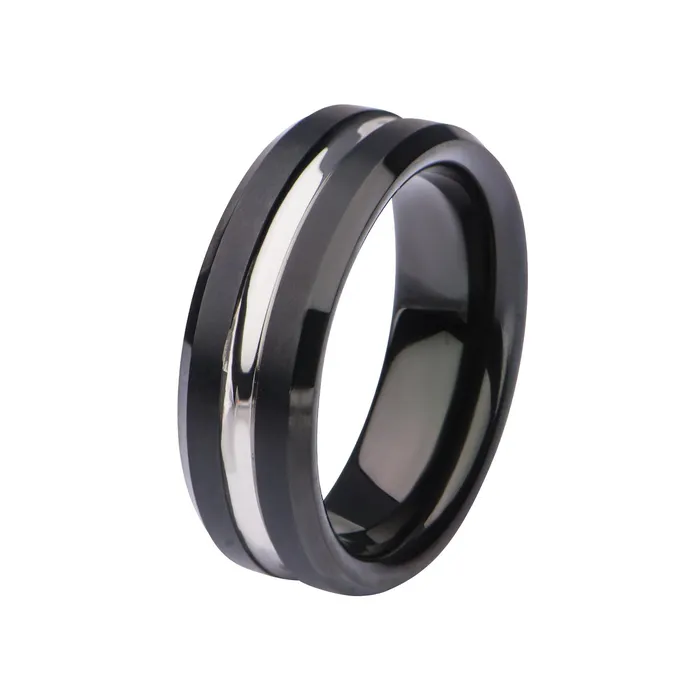 Rings INOX JEWELRY Black and Silver Tone Stainless Steel Modern Clean Line Nero Band Ring Rings INOX JEWELRY Black and Silver Tone Stainless Steel Modern Clean Line Nero Band Ring