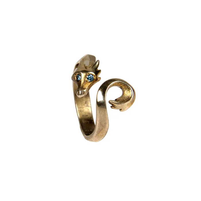 Rings Michael Tatom Bronze Feathertail Dragon with Blue Diamonds Ring