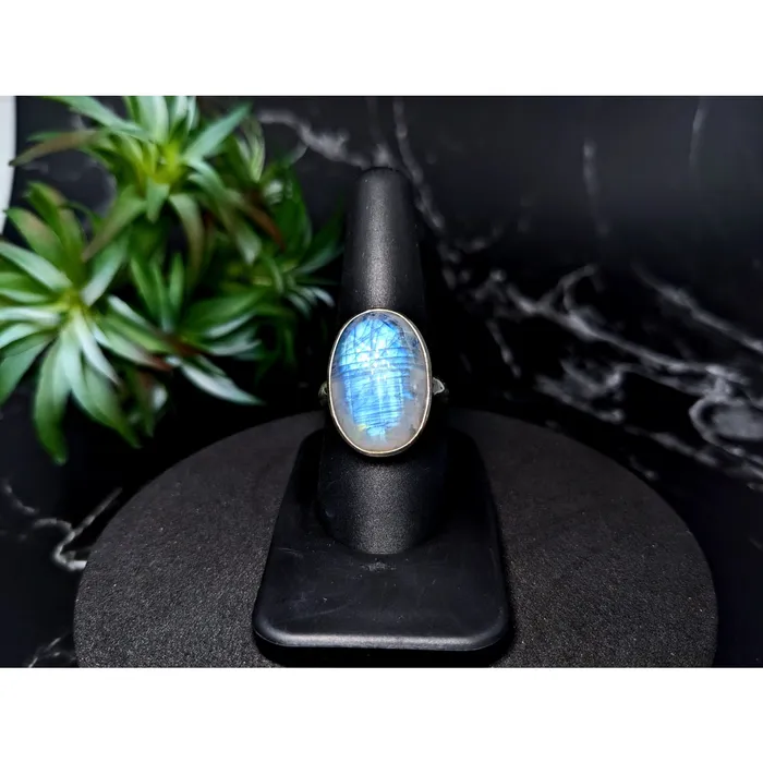 Rings Rainbow Moonstone Sz 9 SS Oval Ring LV5530 Bliss Crystals