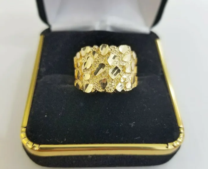10k Real yellow Gold Nugget men Ring Sizable casual squared gold ring 10kt Globalwatches10 Rings