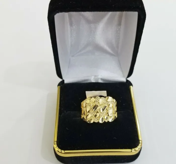 10k Real yellow Gold Nugget men Ring Sizable casual squared gold ring 10kt Globalwatches10 Rings