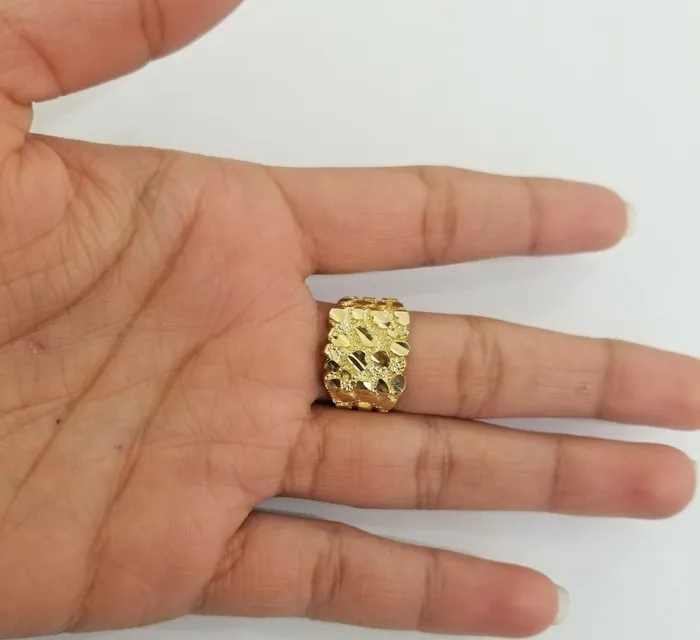 10k Real yellow Gold Nugget men Ring Sizable casual squared gold ring 10kt Globalwatches10 Rings