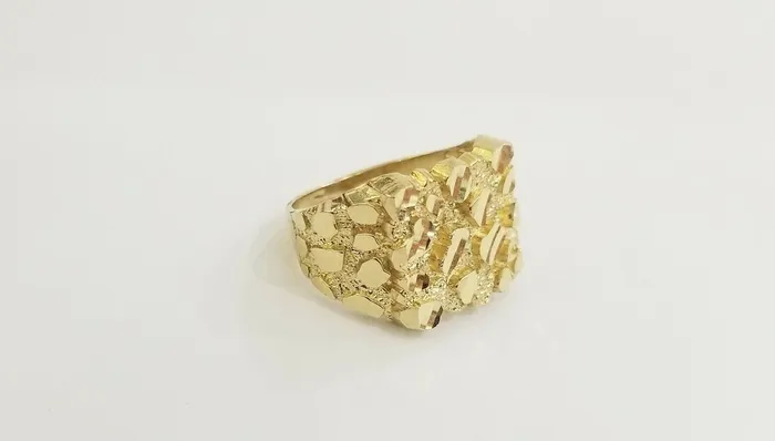 10k Real yellow Gold Nugget men Ring Sizable casual squared gold ring 10kt Globalwatches10 Rings