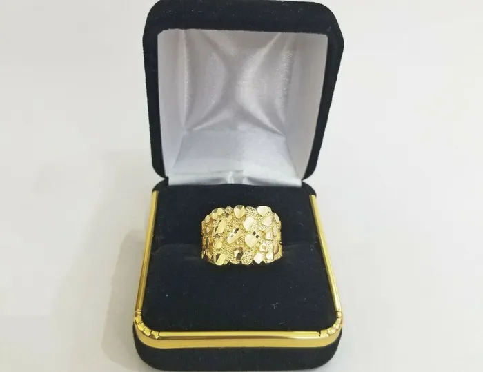 10k Real yellow Gold Nugget men Ring Sizable casual squared gold ring 10kt Globalwatches10 Rings