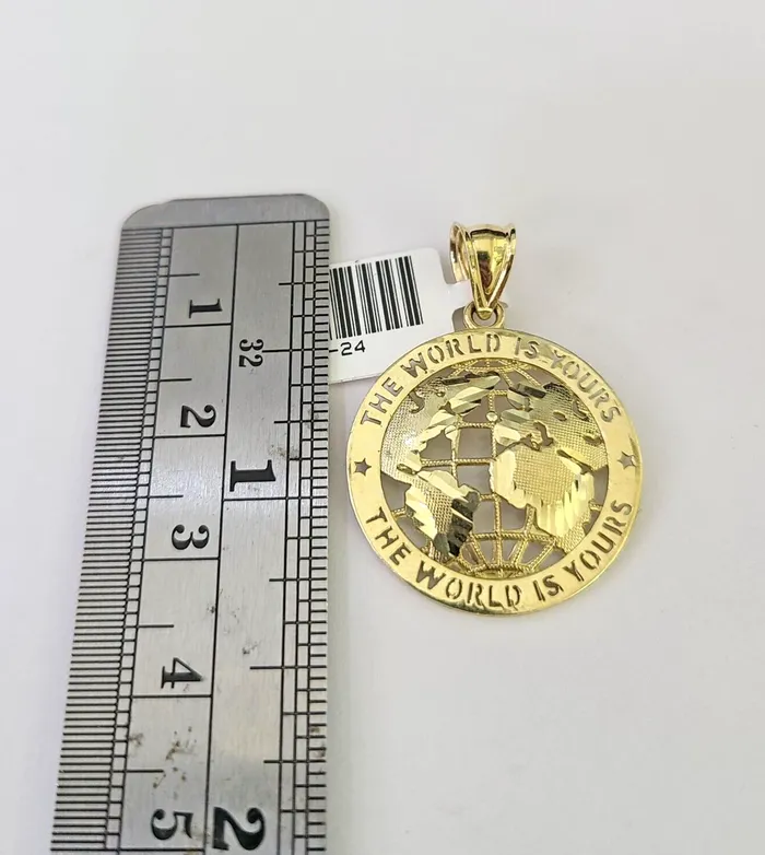 10k Solid Rope Chain 2mm World is Yours Pendant Necklace SET 1822 in Ladies Gold and Diamond Necklaces