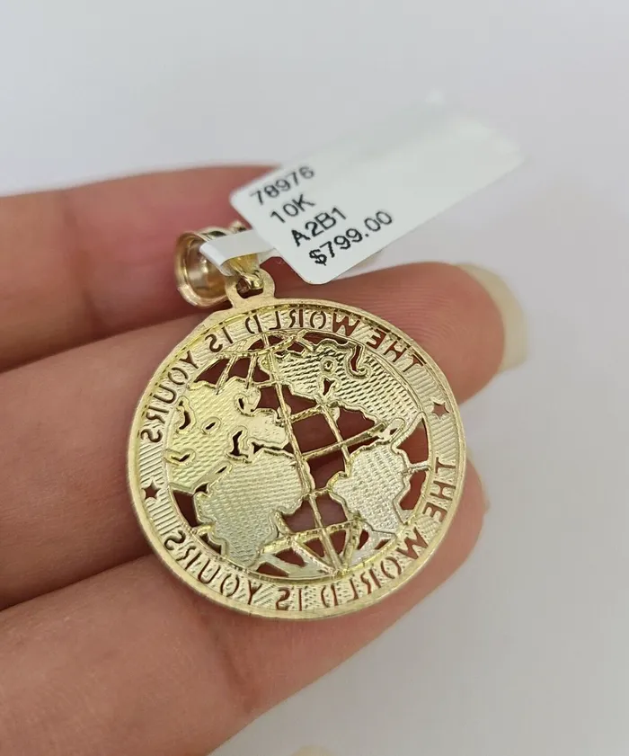 10k Solid Rope Chain 2mm World is Yours Pendant Necklace SET 1822 in Ladies Gold and Diamond Necklaces