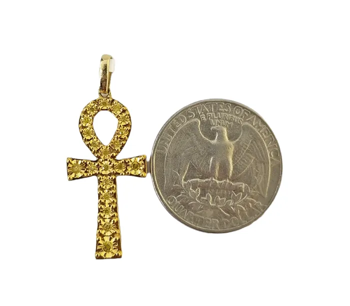 10K Yellow Gold Cross Pendent Real Yellow Diamond Jesus Charm Religious GlobalWatches10 Charm Necklaces