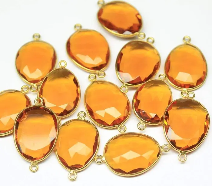 3pc 2527mm Brandy Citrine Quartz Checker Oval 925 Sterling Silver Gold Vermeil Connector Finding Quartz Connector Beads Supplies USA Rings 3pc 2527mm Brandy Citrine Quartz Checker Oval 925 Sterling Silver Gold Vermeil Connector Finding Quartz Connector Beads Supplies USA Rings