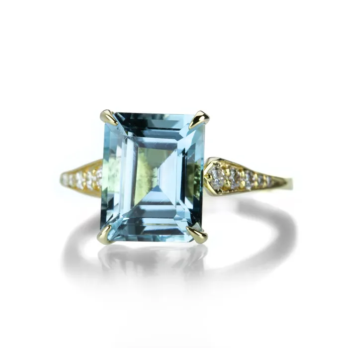 Alexis Kletjian Emerald Cut Aquamarine Ring with Diamonds Rings