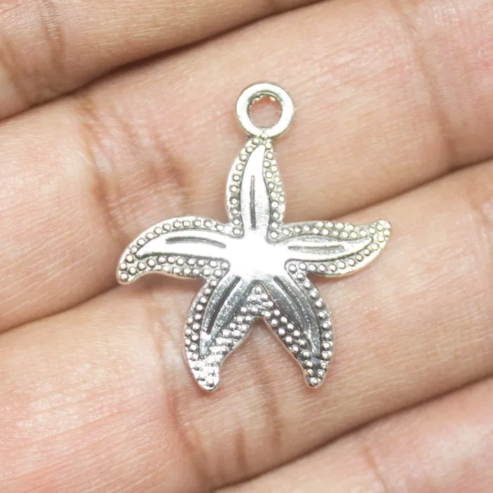 Beads Supplies USA Charm Necklaces 14 Starfish Charms Antique Silver Tone Aquatic Charm