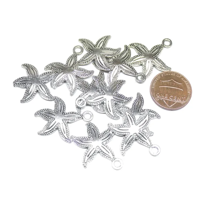 Beads Supplies USA Charm Necklaces 14 Starfish Charms Antique Silver Tone Aquatic Charm