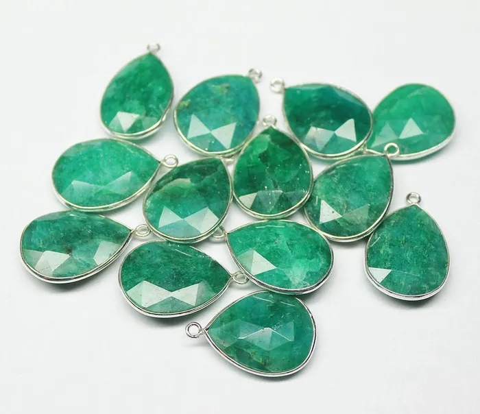 Beads Supplies USA Natural Dyed Emerald Dyed Checker Faceted Pear Drops Silver Bezel Pendant 1pc 24mm Necklaces Beads Supplies USA Natural Dyed Emerald Dyed Checker Faceted Pear Drops Silver Bezel Pendant 1pc 24mm Necklaces
