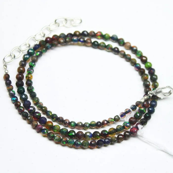 Beads Supplies USA Necklaces Black Welo Ethiopian Opal Faceted Round Beads Jewelry Necklace 3mm 4mm 35ct 17 Beads Supplies USA Necklaces Black Welo Ethiopian Opal Faceted Round Beads Jewelry Necklace 3mm 4mm 35ct 17