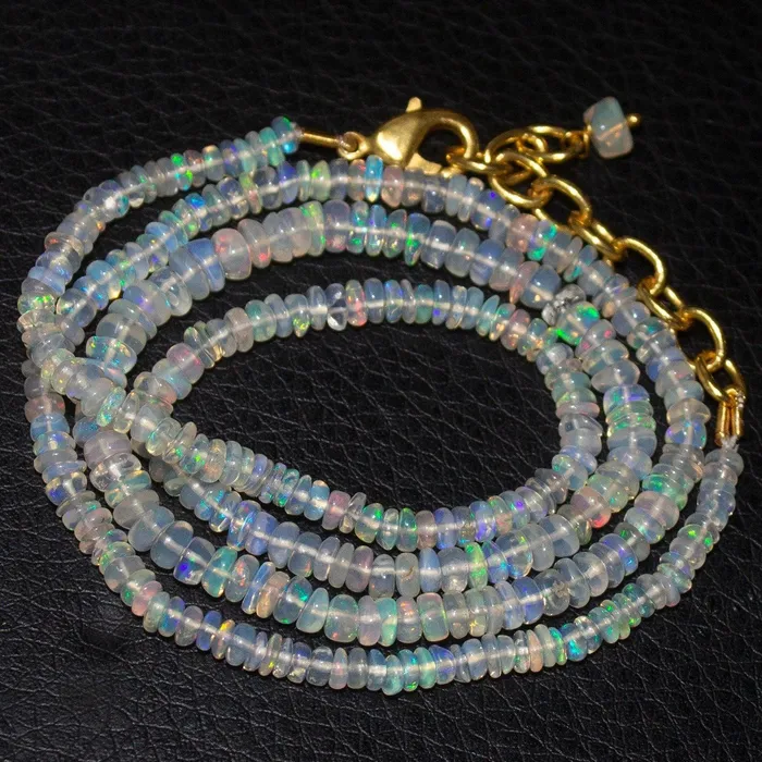Beads Supplies USA Necklaces Welo Ethiopian Opal Rondelle Gold Plated Gemstone Beads Necklace 20 Beads Supplies USA Necklaces Welo Ethiopian Opal Rondelle Gold Plated Gemstone Beads Necklace 20