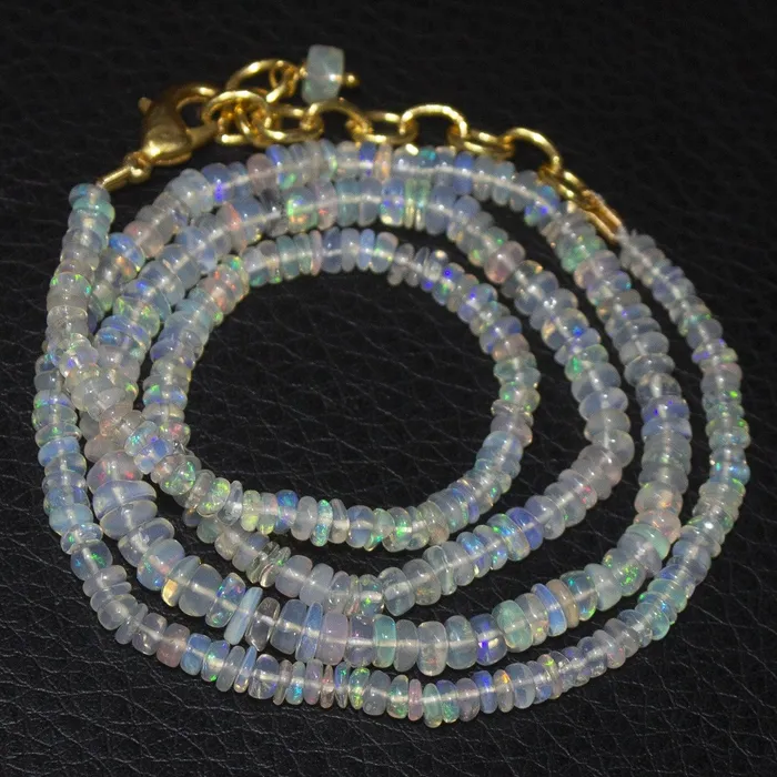 Beads Supplies USA Necklaces Welo Ethiopian Opal Rondelle Gold Plated Gemstone Beads Necklace 20