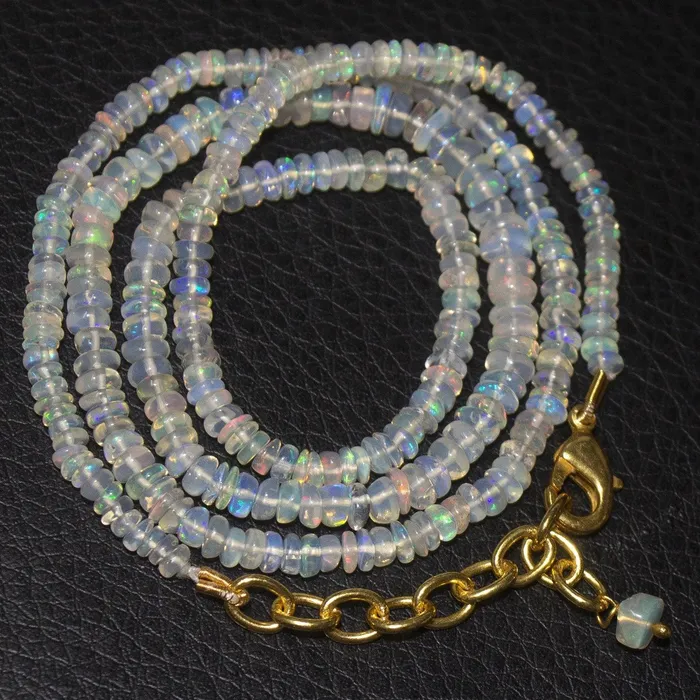 Beads Supplies USA Necklaces Welo Ethiopian Opal Rondelle Gold Plated Gemstone Beads Necklace 20