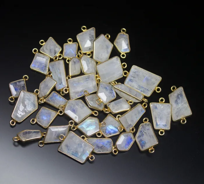 Beads Supplies USA Rings 5 pcs 1521mm Moonstone Step Cut Shaped 925 Sterling Silver Connector Jewelry Finding Moonstone Connector