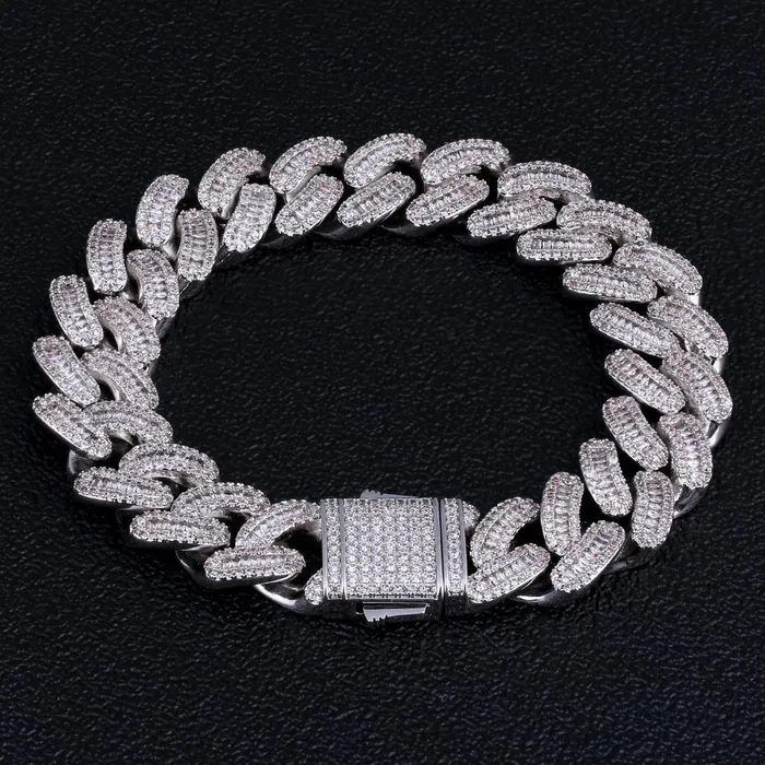 Bracelets 16mm Iced Out Baguette Cut Mens Cuban Link Bracelet in White Gold YiWuMeiSha Bracelets 16mm Iced Out Baguette Cut Mens Cuban Link Bracelet in White Gold YiWuMeiSha