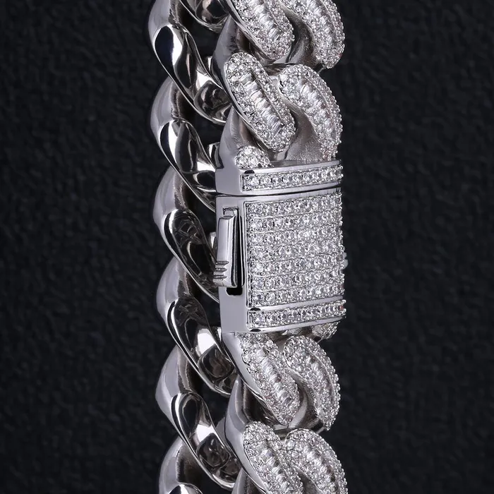 Bracelets 16mm Iced Out Baguette Cut Mens Cuban Link Bracelet in White Gold YiWuMeiSha