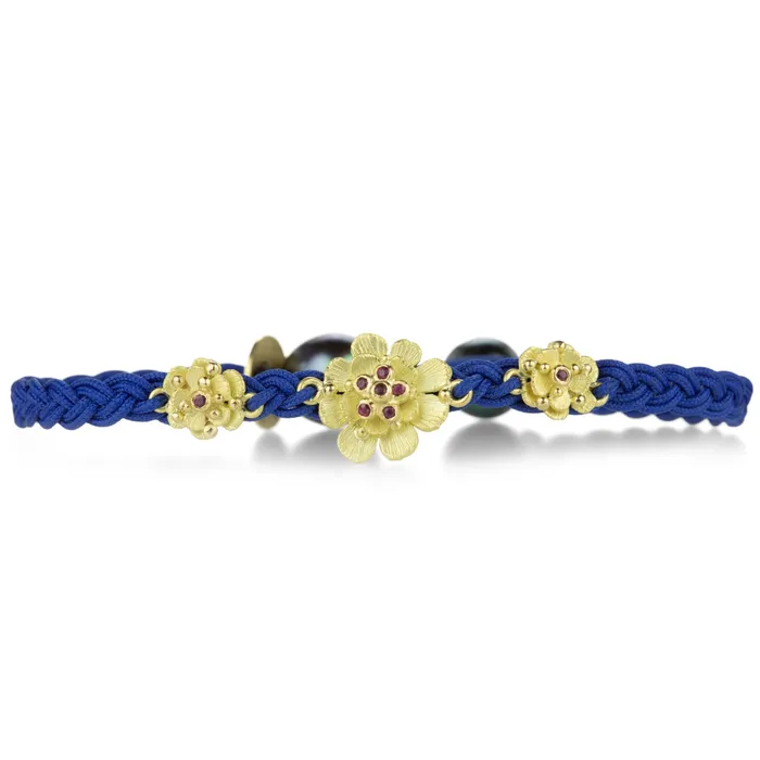 Bracelets Lene Vibe Blue Cord Triple Flower Bracelet