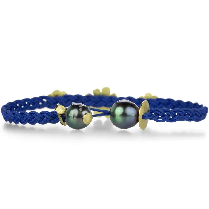 Bracelets Lene Vibe Blue Cord Triple Flower Bracelet Bracelets Lene Vibe Blue Cord Triple Flower Bracelet