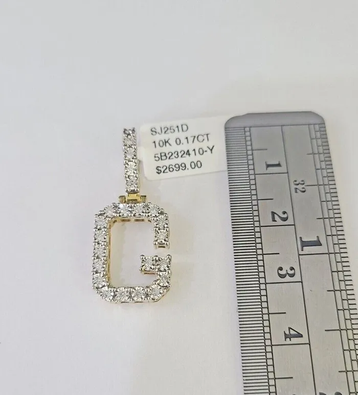 Charm Necklaces Gold and Diamond 10K Gold Miami Cuban Chain G Initial Diamond Charm Length 1826 3mm REAL