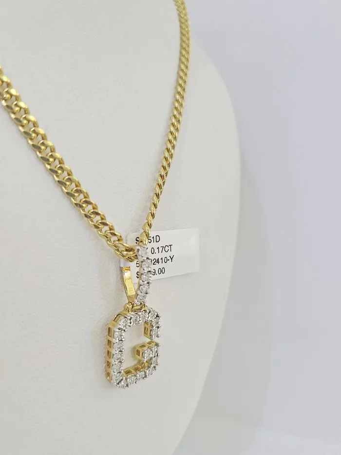 Charm Necklaces Gold and Diamond 10K Gold Miami Cuban Chain G Initial Diamond Charm Length 1826 3mm REAL