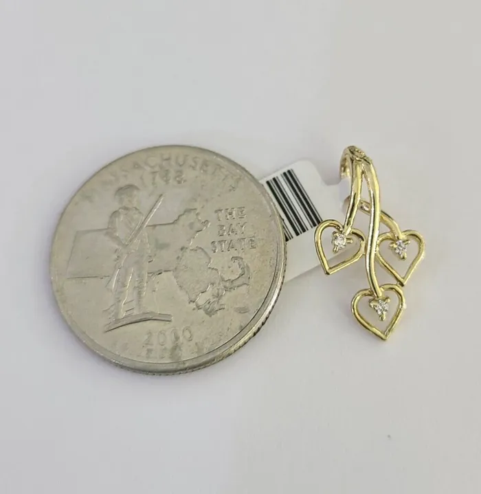 Charm Necklaces Gold and Diamond 10K Real Hearts Charm Pendant Gold 10kt Genuine Yellow