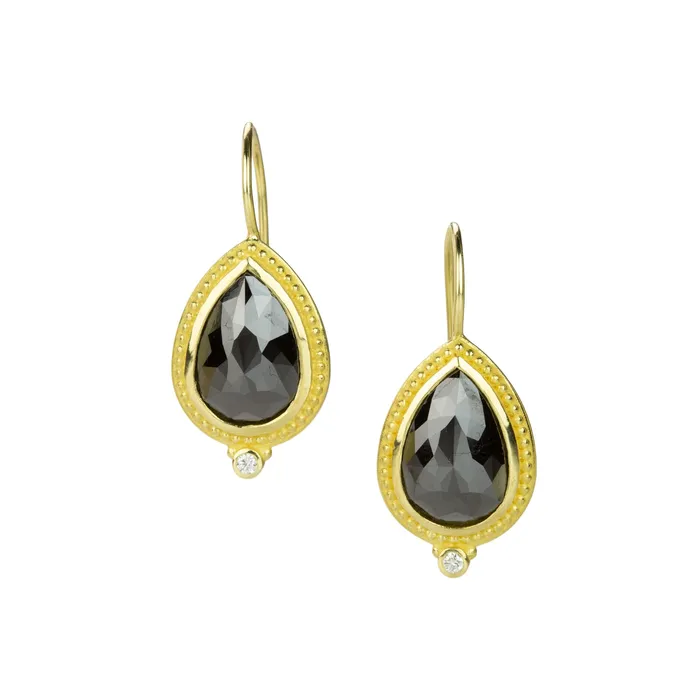 Earrings Barbara Heinrich Pear Shaped Rose Cut Black Diamond Earrings